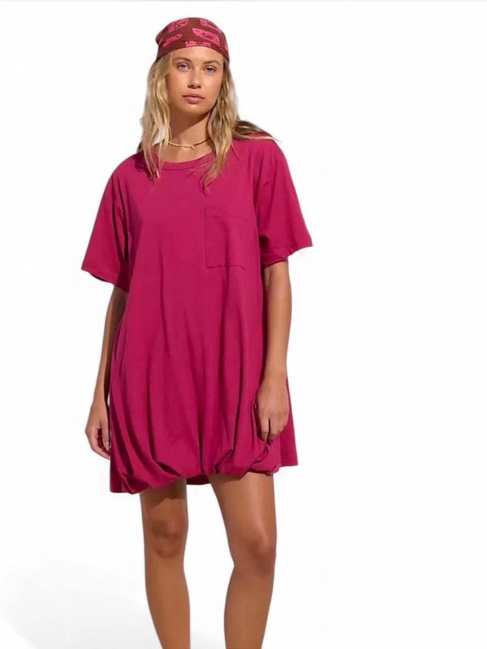Free People free-est Bubble Hem T-Shirt Dress Magenta Berry XS